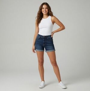 NICOLE MILLER NY Tribeca Mid Rise Denim Shorts Dark Blue Size 6 NWT